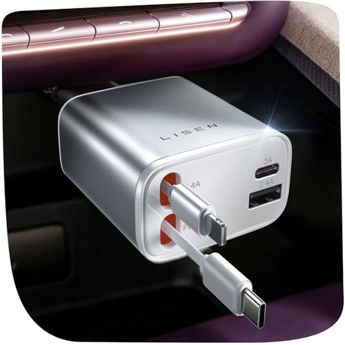 LISEN 2E7130 Retractable Car Charger 84W 4-in-1 Fast Charging Grey