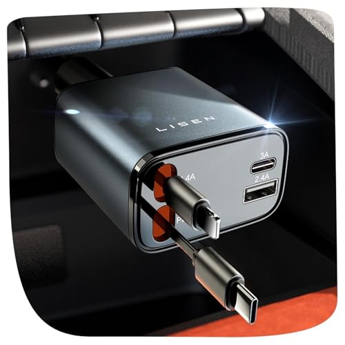 LISEN 2E7130 Retractable Car Charger 84W 4-in-1 Fast Charging Grey