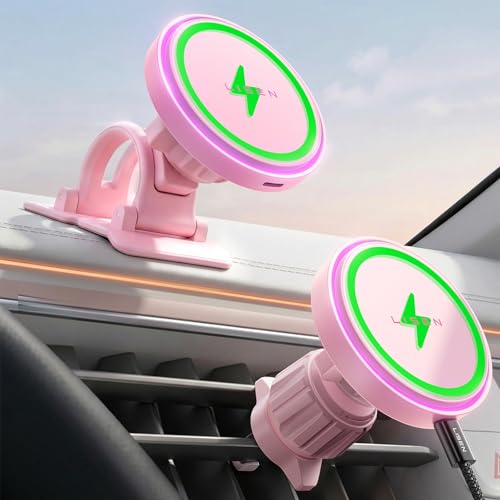 LISEN 15W MagSafe Car Mount Charger Magnetic Wireless Dashboard & Vent Black Gray