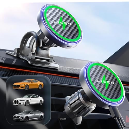 LISEN 15W MagSafe Car Mount Charger Magnetic Wireless Dashboard & Vent Black Gray