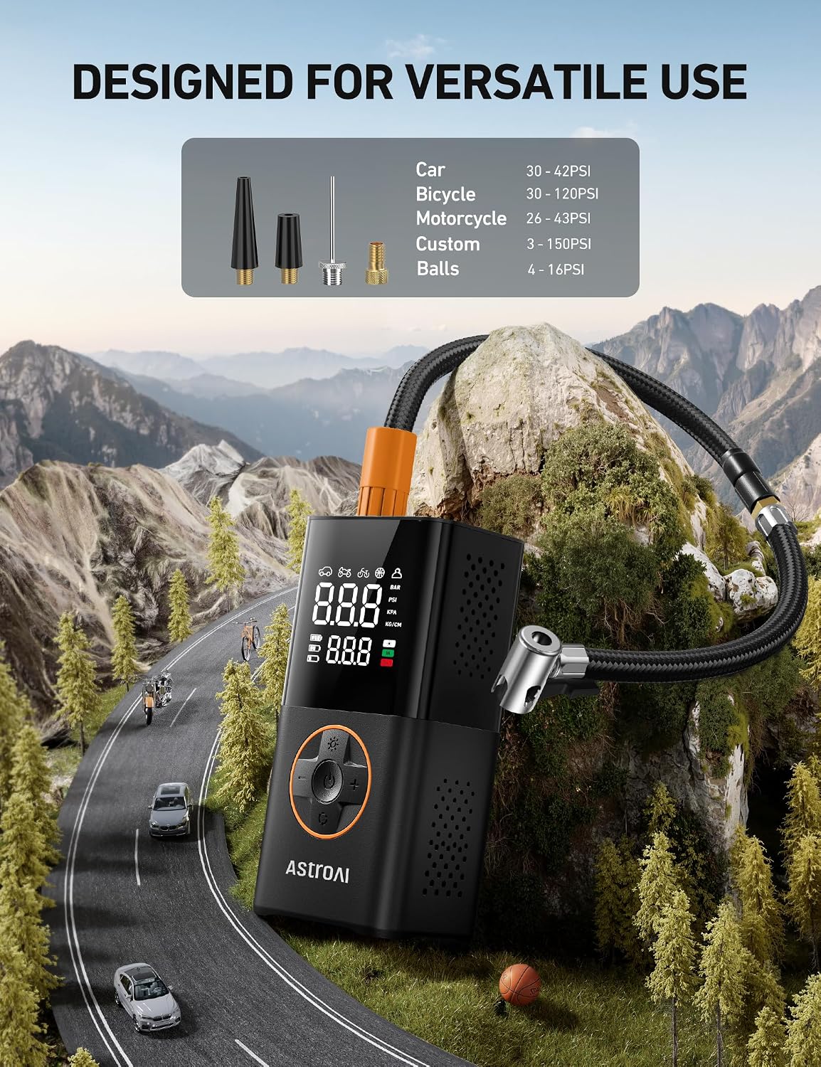 AstroAI L7 Cordless Tire Inflator 150 PSI Portable Air Compressor Orange