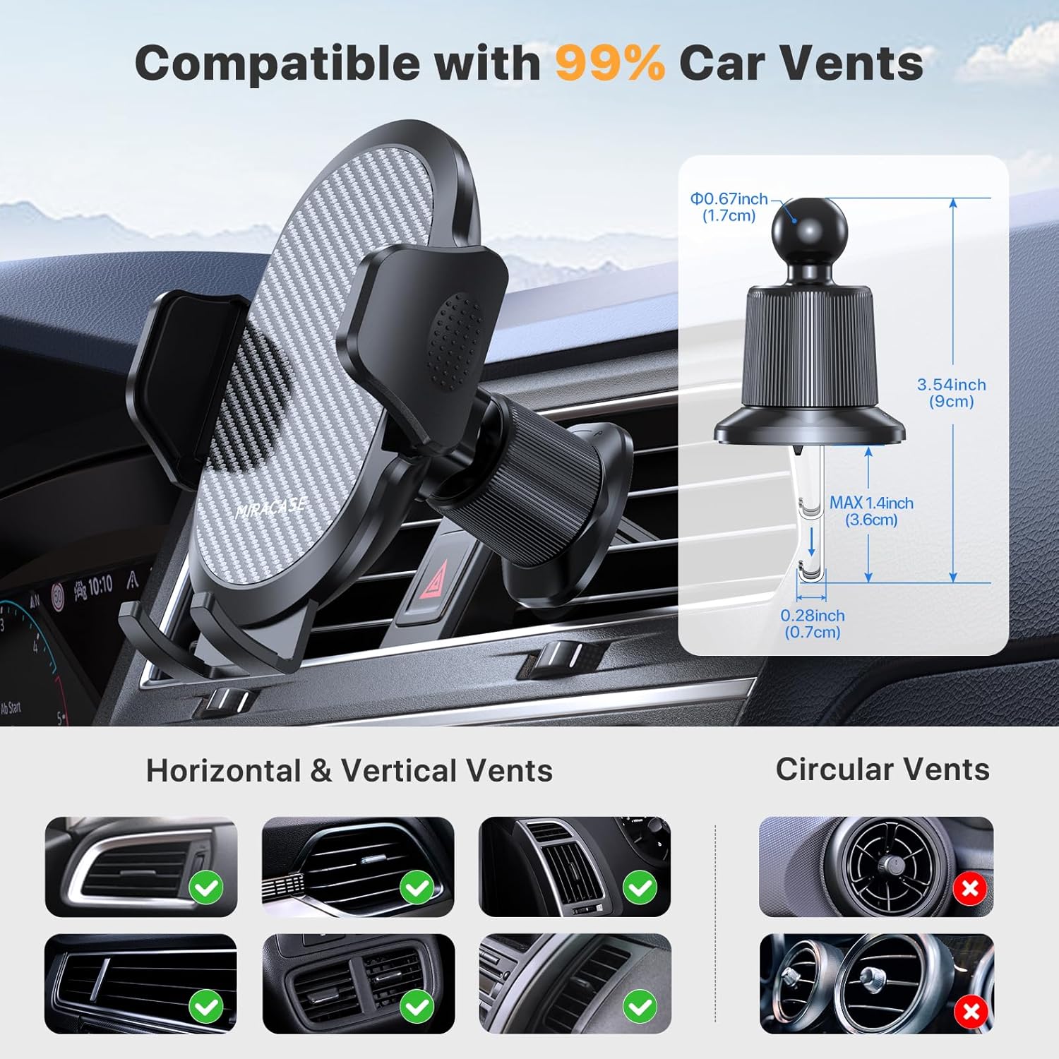 Miracase Car Phone Holder Mount Metal Hook Clip Air Vent Universal Cradle Dark Black