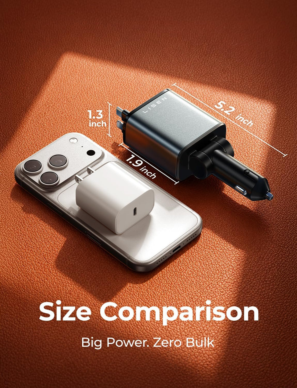 LISEN 2E7130 Retractable Car Charger 84W 4-in-1 Fast Charging Grey