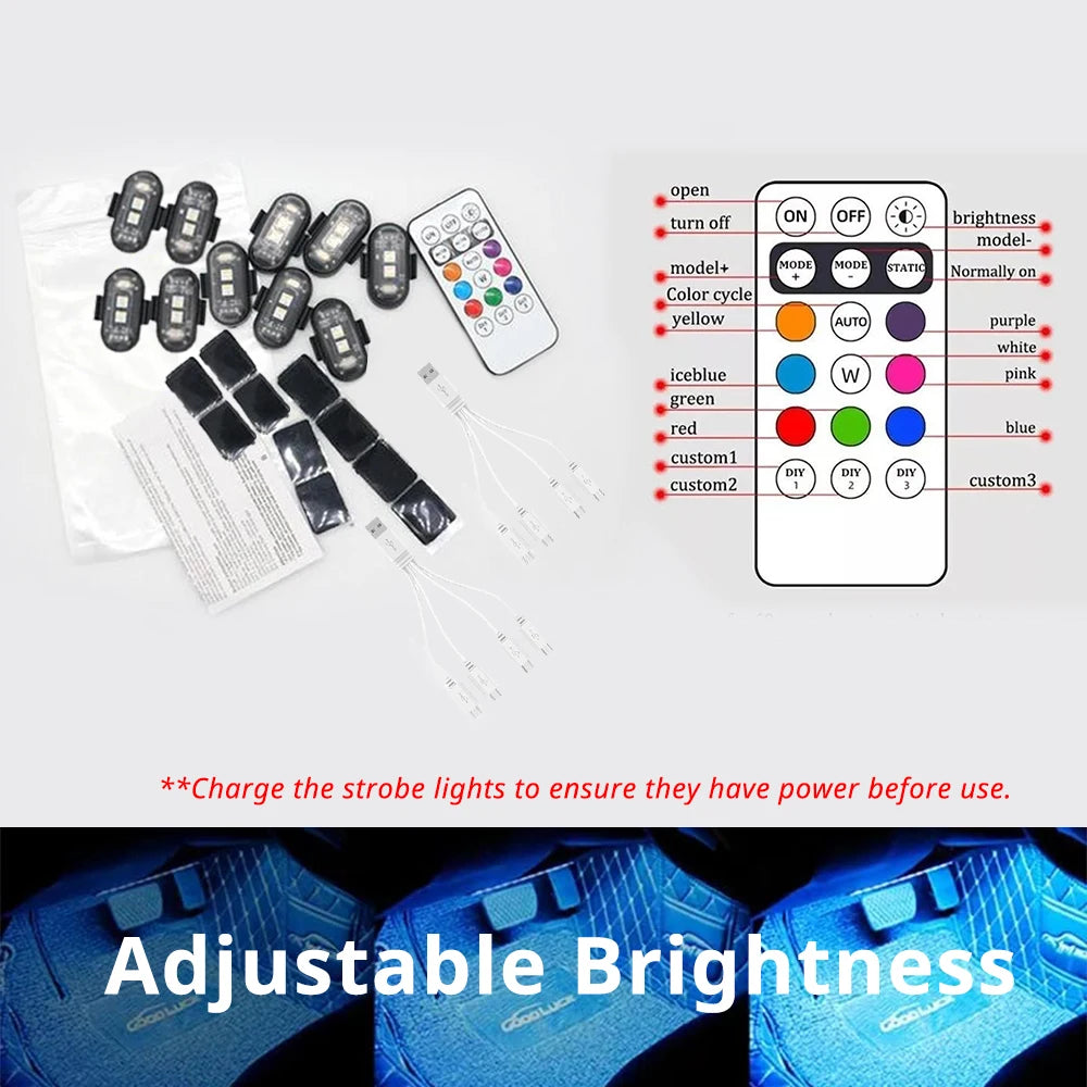 RGB LED Portable Party Light Wireless Remote Rechargeable Car Footwell Under Glow Kit