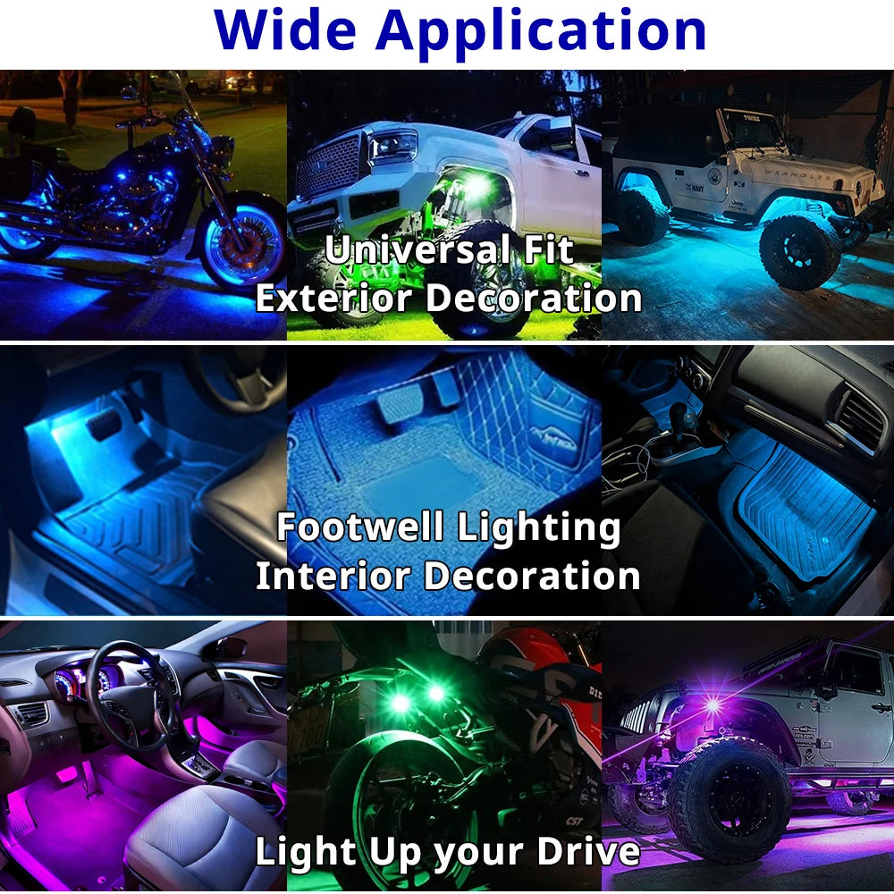 RGB LED Portable Party Light Wireless Remote Rechargeable Car Footwell Under Glow Kit