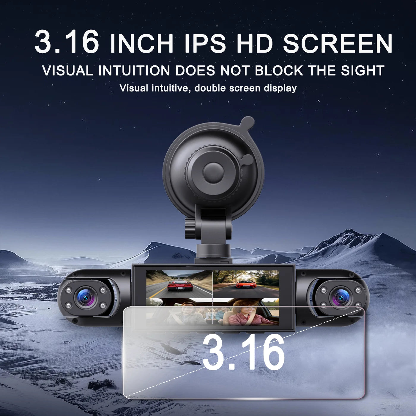 4-Lens 360° Dash Cam 1080P Front 720P Built-in Rear Left Right Cameras Night Vision Loop Recording G-Sensor WDR