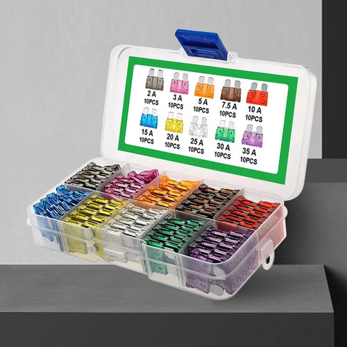 100-Piece Auto Fuse Kit 2A to 35A Blade Type Assortment with Box