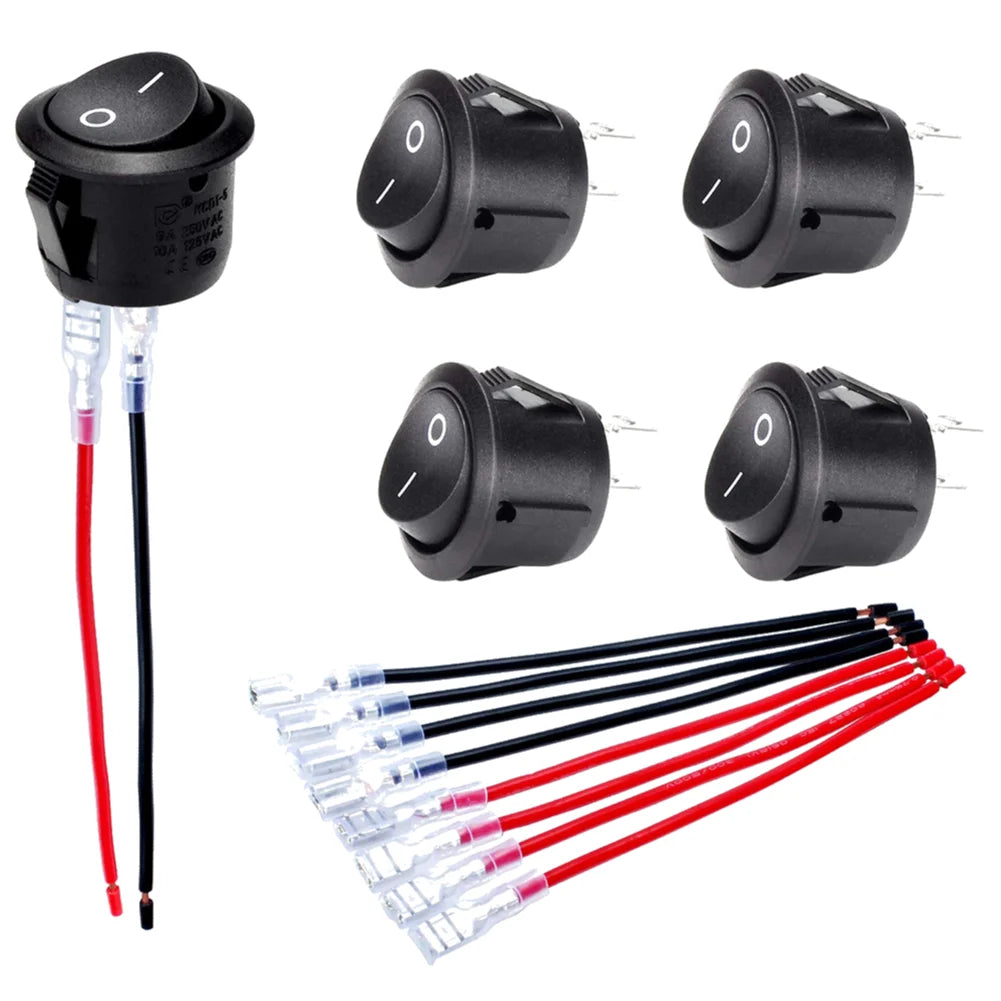 Round Rocker Switch ON/Off 20mm 2-Pin SPST 12V 24V for Car Boat RV 5-Pack