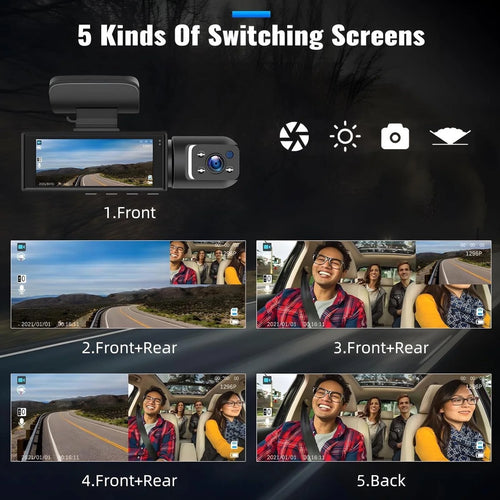 1080P Dual Dash Cam with Front and Rear Cameras Night Vision G-Sensor Loop Recording 3.16-Inch IPS Screen