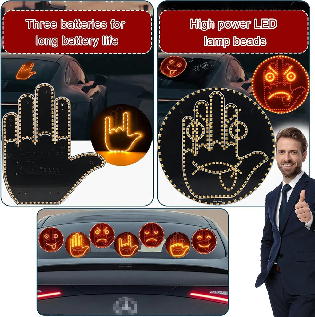 LED Car Expression Display with Remote Control for Quick Gesture Changes, Easy Installation Multiple Light Modes Hand Gesture Signal Light, Bright LED Anti-Tailgating and Safety Warnings
