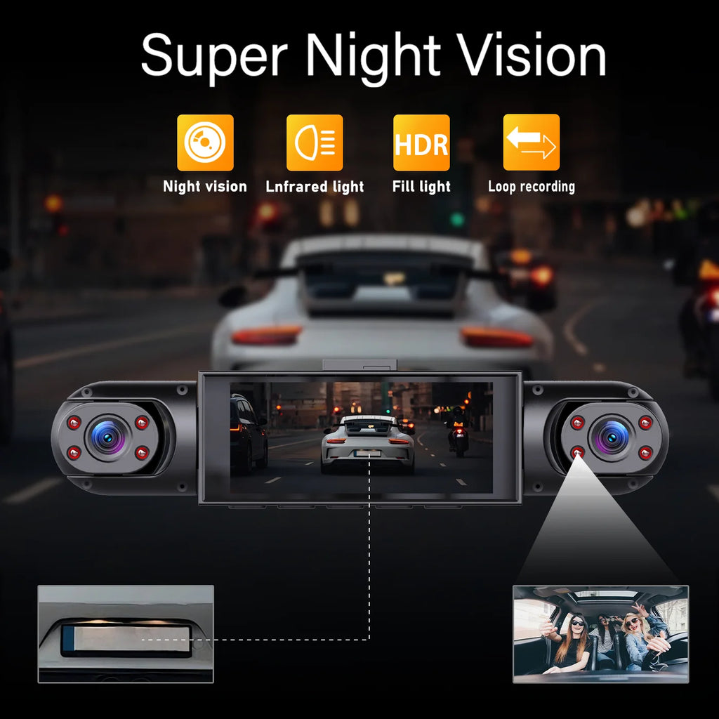 4-Lens 360° Dash Cam 1080P Front 720P Built-in Rear Left Right Cameras Night Vision Loop Recording G-Sensor WDR