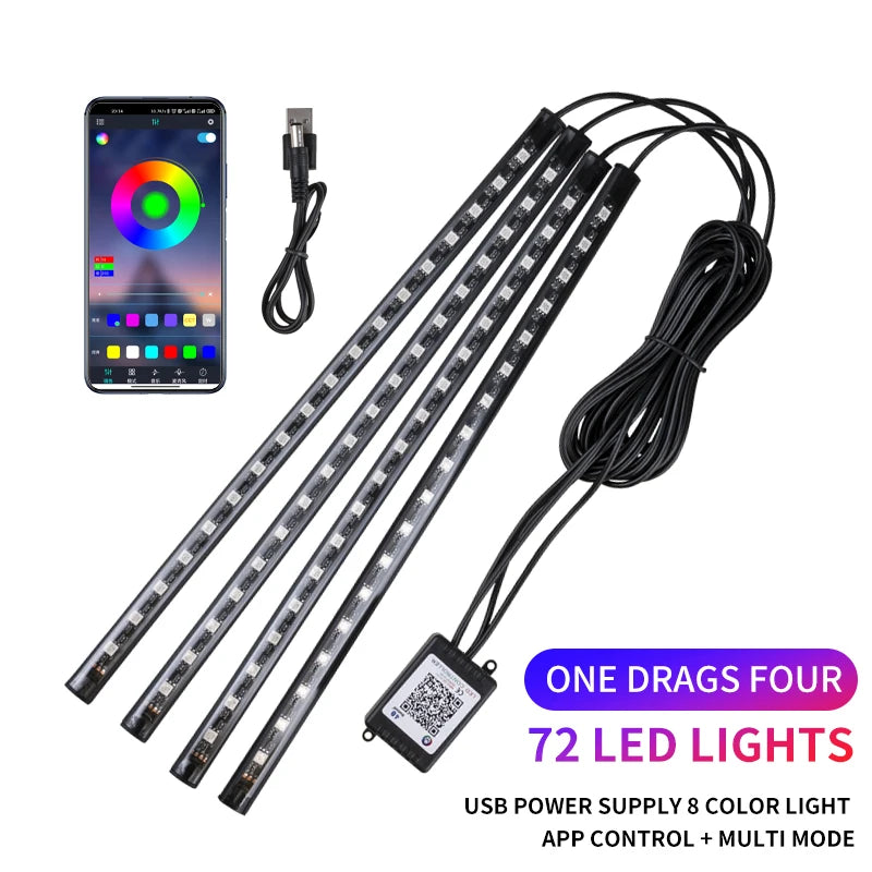 Neon LED Car Interior Ambient Foot Strip Light Kit RGB Backlight Remote App Music Control
