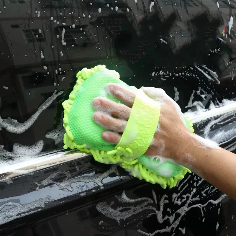 Microfiber Car Wash Sponge Cleaning Detailing Towel Gloves Styling Accessories Green