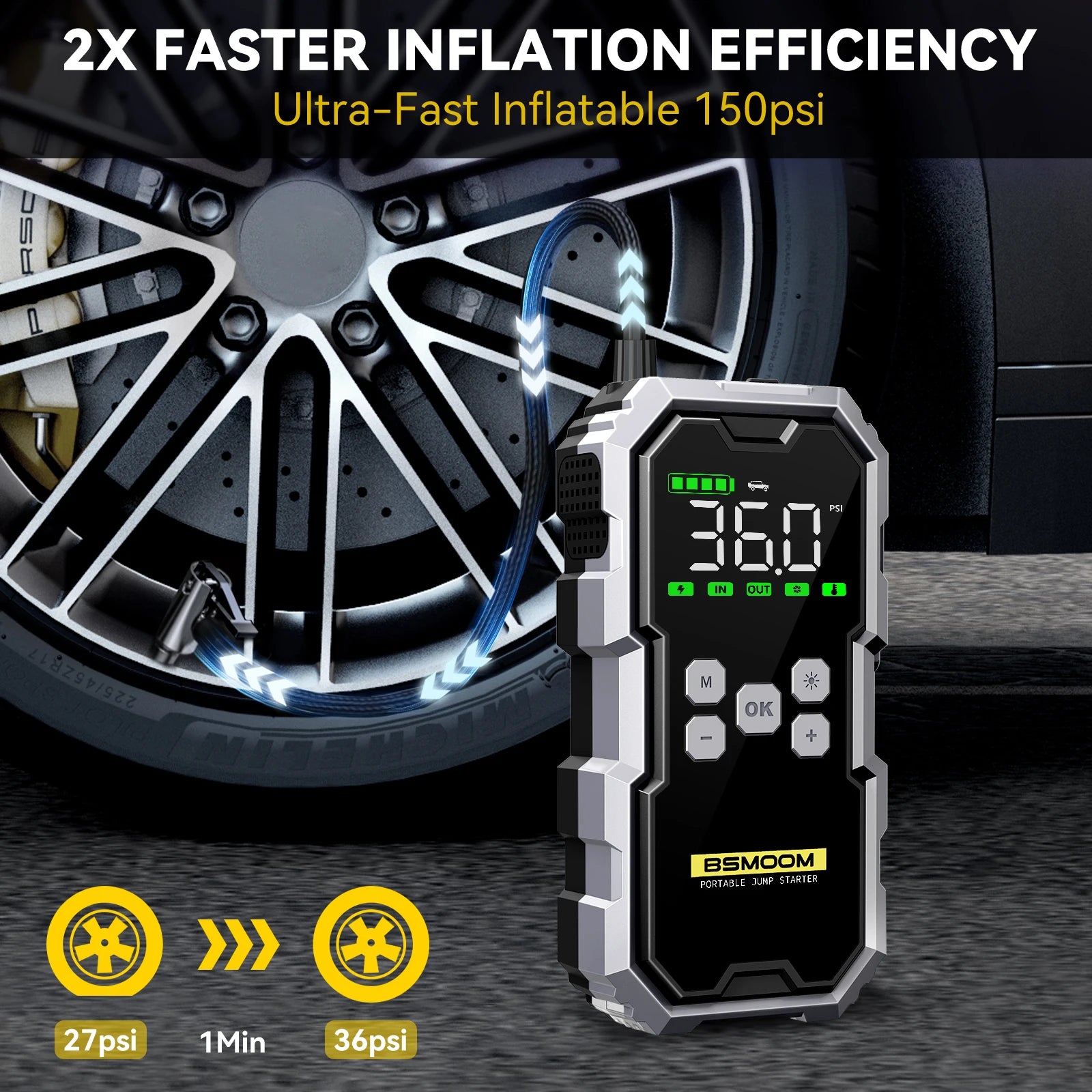 7000A Car Jump Starter with Air Compressor 12V Portable Battery Booster Power Bank
