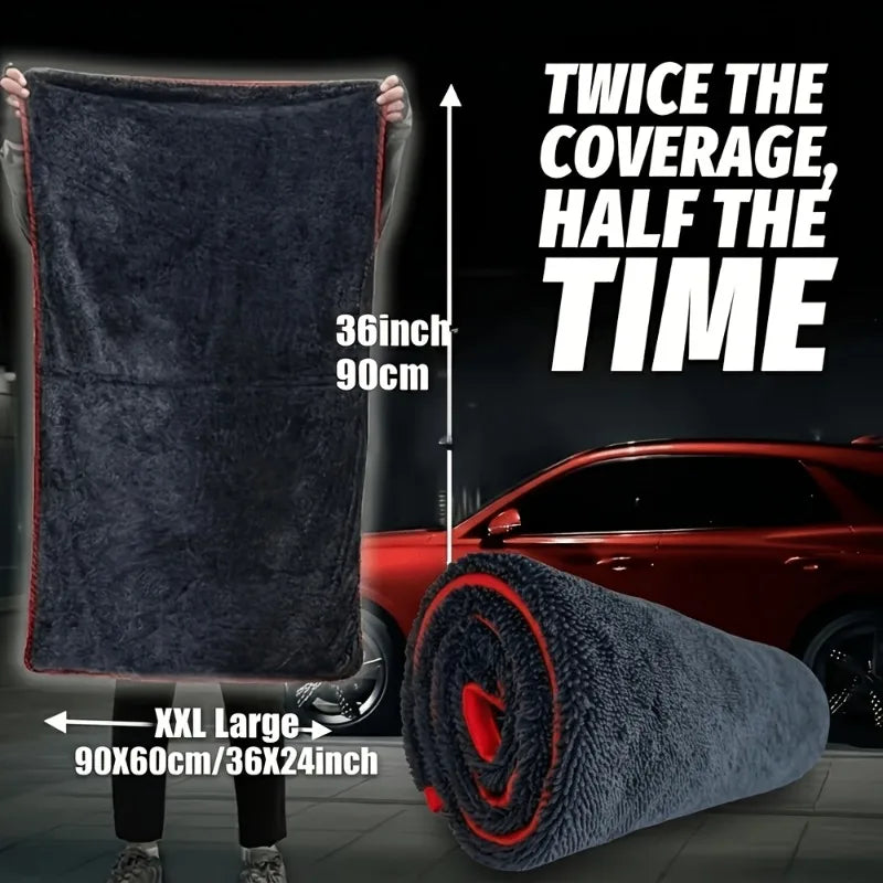 Extra Large Microfiber Car Drying Towel 24x36 Inch Gray Plush Cloth