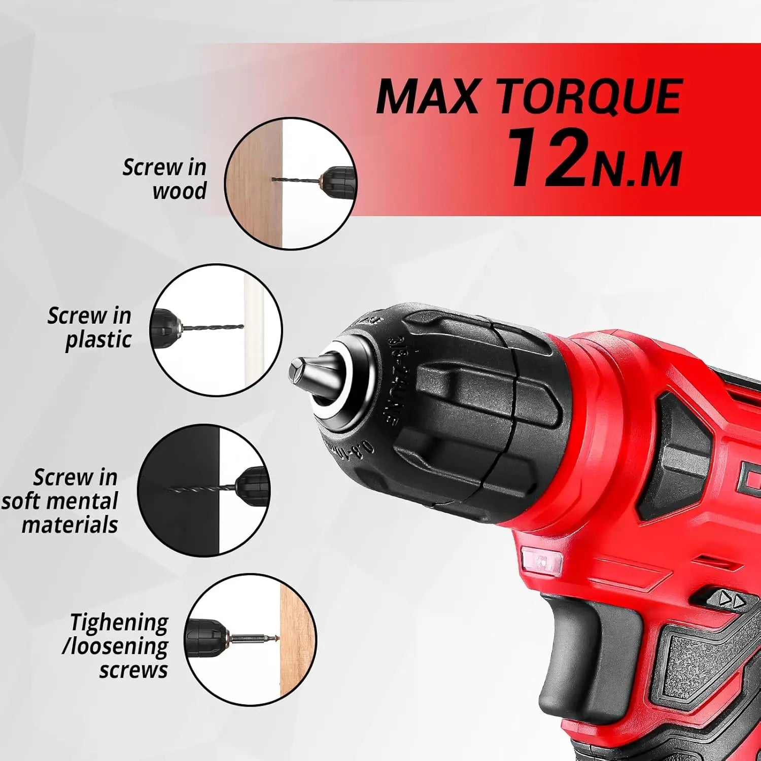 8V Cordless Drill 126-Piece Home Tool Kit with Hand Tools for Women Red