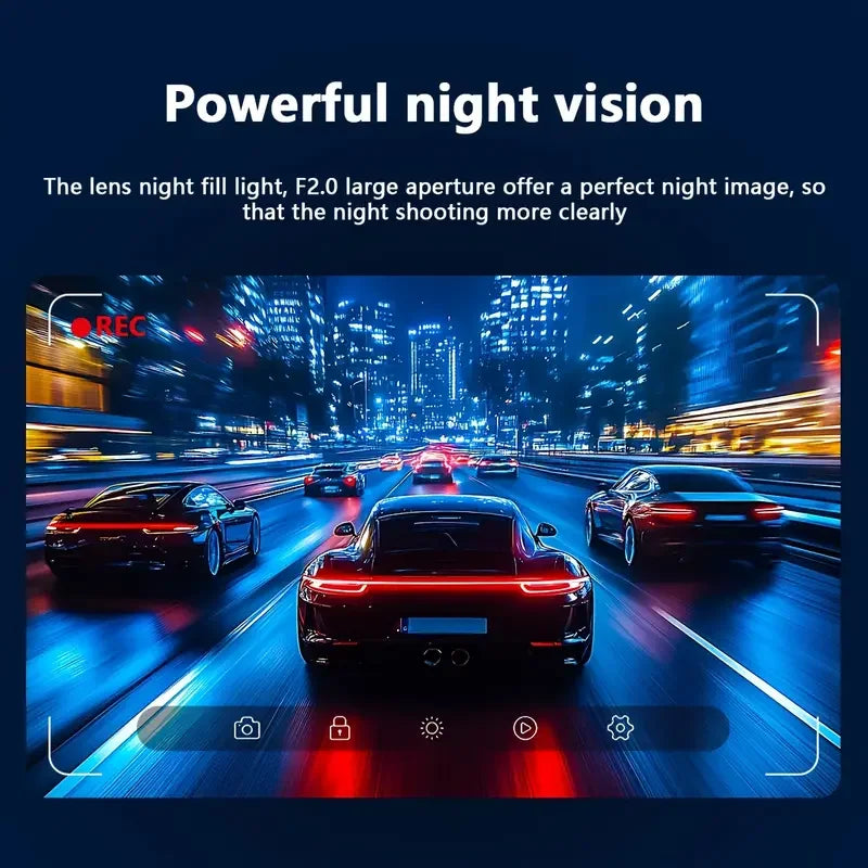 3-Channel 1080P Dash Cam with Front Inside Rear Cameras Night Vision G-Sensor Loop Recording