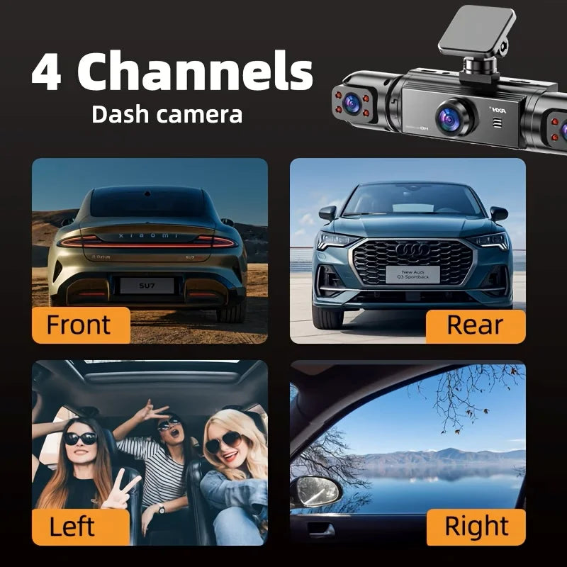 4-Lens 360° Dash Cam 1080P Front 720P Built-in Rear Left Right Cameras Night Vision Loop Recording G-Sensor WDR