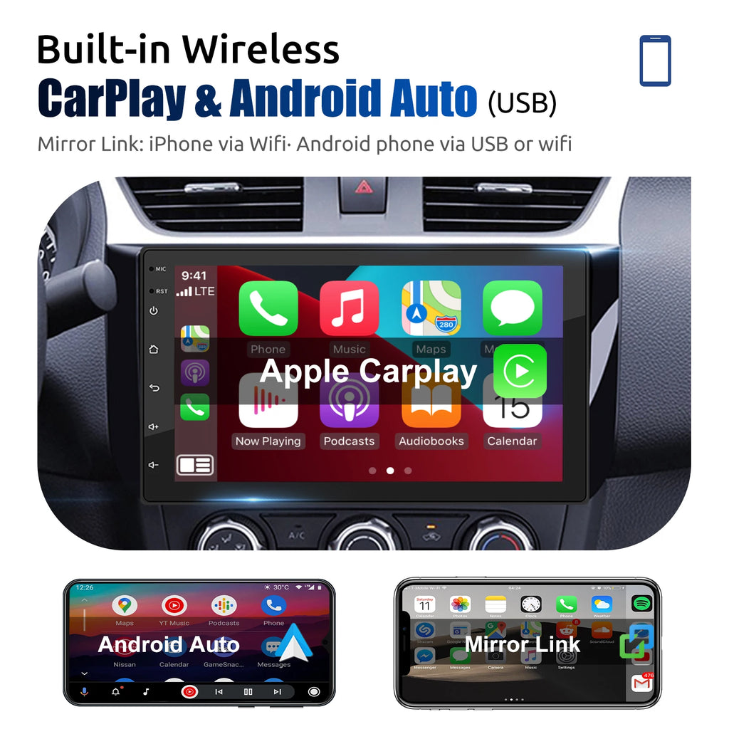 Android 15 Double DIN Car Stereo 4GB RAM 64GB ROM Wireless CarPlay Android Auto GPS FM Radio Touchscreen