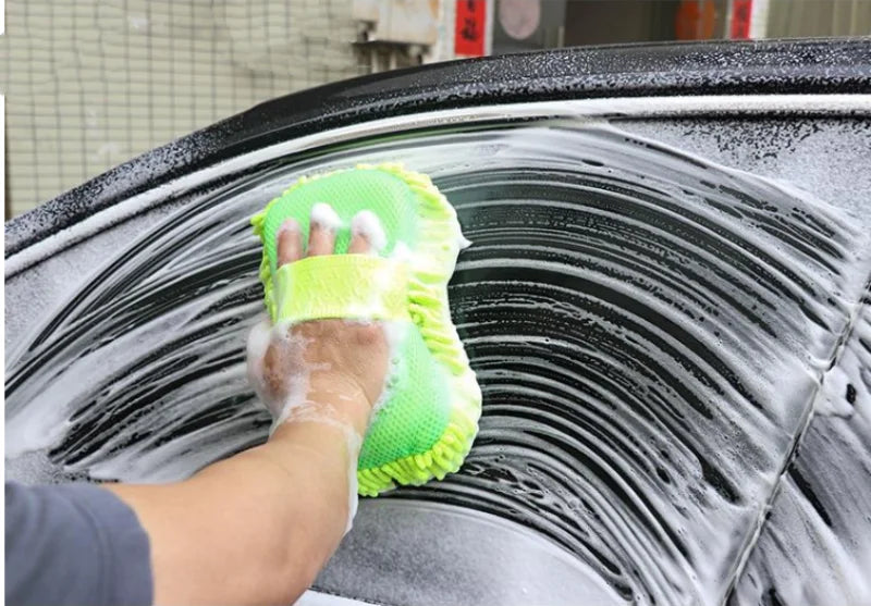 Microfiber Car Wash Sponge Cleaning Detailing Towel Gloves Styling Accessories Green