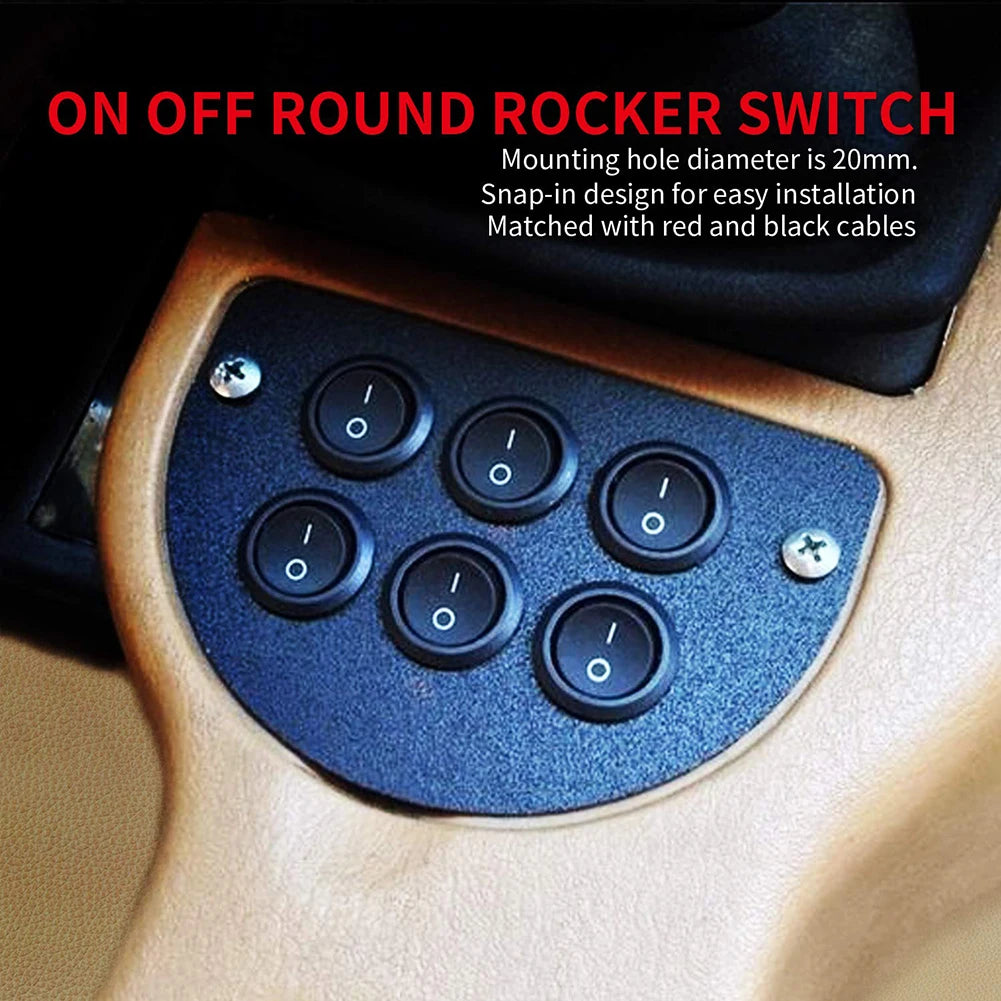 Round Rocker Switch ON/Off 20mm 2-Pin SPST 12V 24V for Car Boat RV 5-Pack