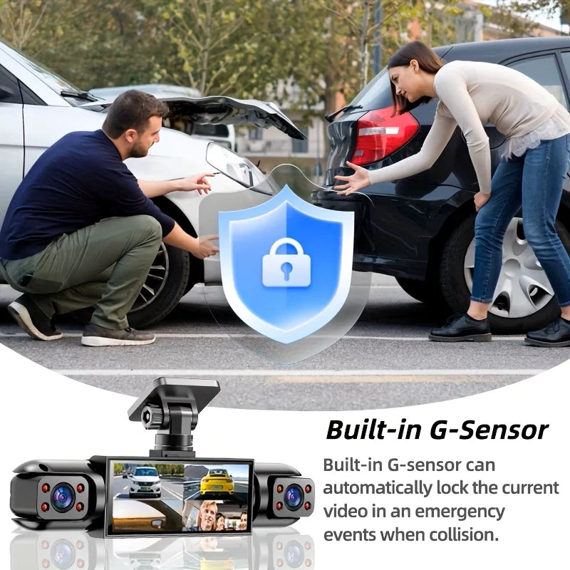 4-Lens 360° Dash Cam 1080P Front 720P Built-in Rear Left Right Cameras Night Vision Loop Recording G-Sensor WDR