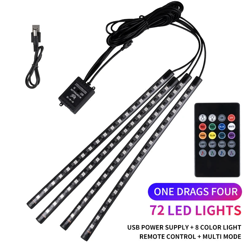 Neon LED Car Interior Ambient Foot Strip Light Kit RGB Backlight Remote App Music Control