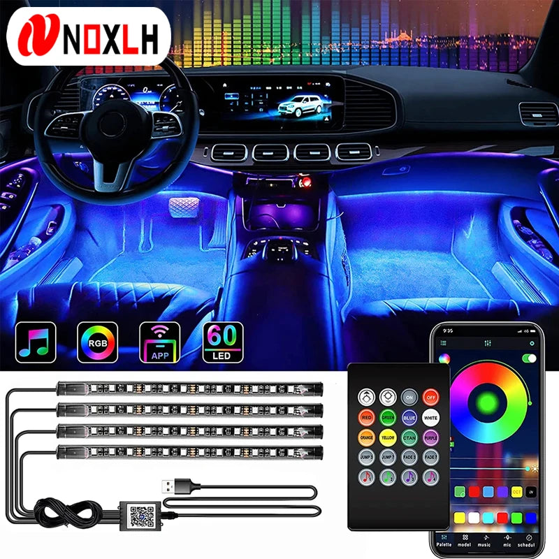 Neon LED Car Interior Ambient Foot Strip Light Kit RGB Backlight Remote App Music Control