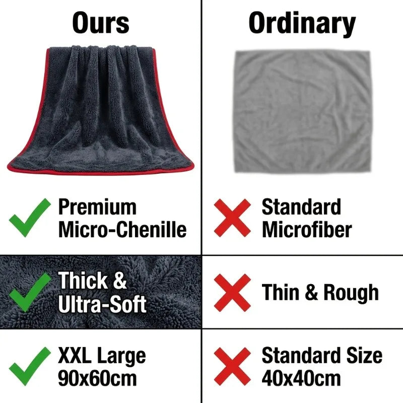 Extra Large Microfiber Car Drying Towel 24x36 Inch Gray Plush Cloth