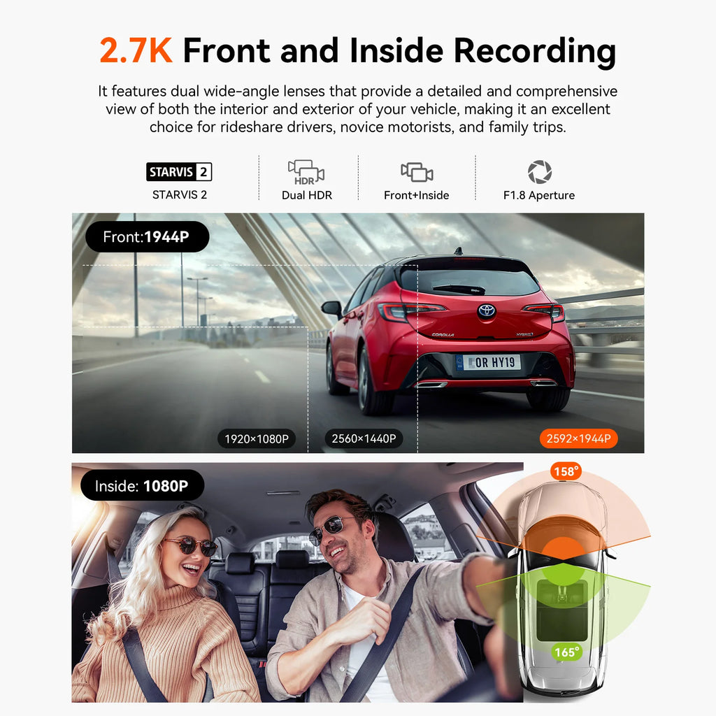 Vantrue N2X 2.7K HDR Dual Dash Cam Front and Inside 5G WiFi GPS Night Vision Voice Control