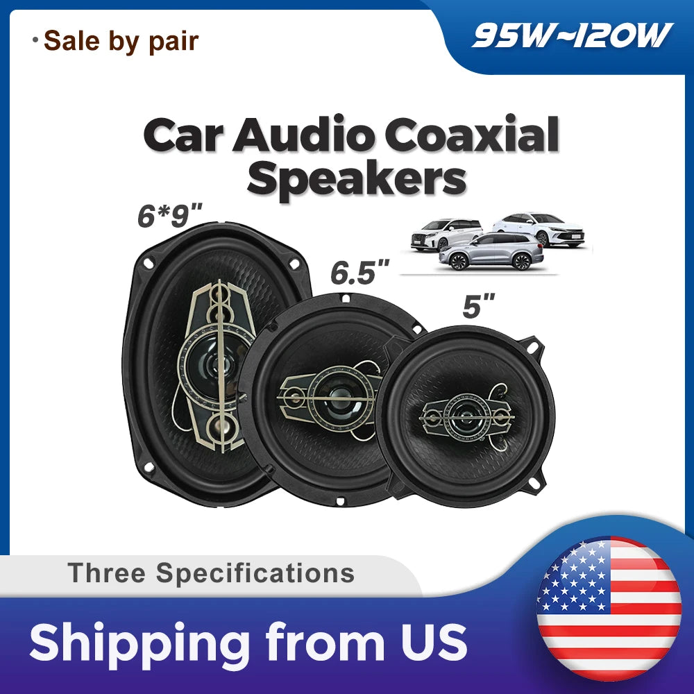 Universal Car Audio Coaxial Speakers 5-Inch 6.5-Inch 6x9-Inch HiFi Non-Destructive Installation 2-Pack