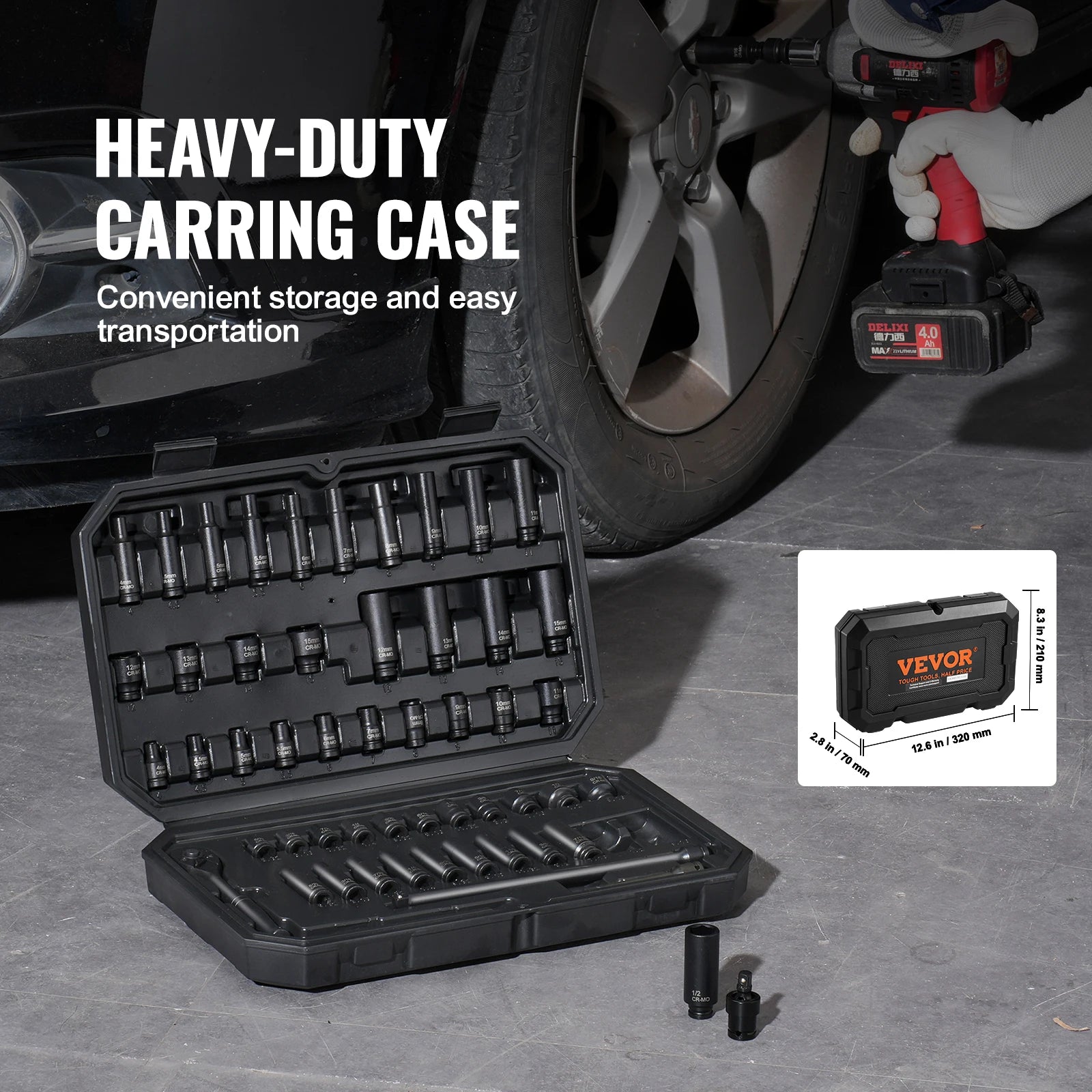 1/4-Inch Drive Impact Socket Set 55-Piece CR-V Alloy Steel Deep & Shallow with Case