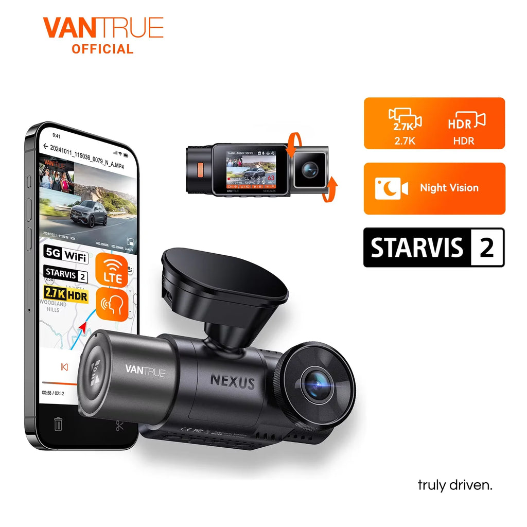 Vantrue N2X 2.7K HDR Dual Dash Cam Front and Inside 5G WiFi GPS Night Vision Voice Control