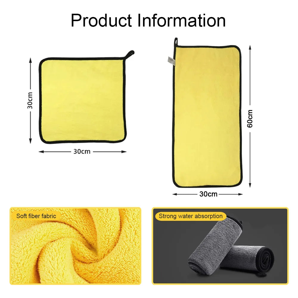 Microfiber Car Wash Towel 30x30/60cm Cleaning Drying Cloth Hemming Detailing