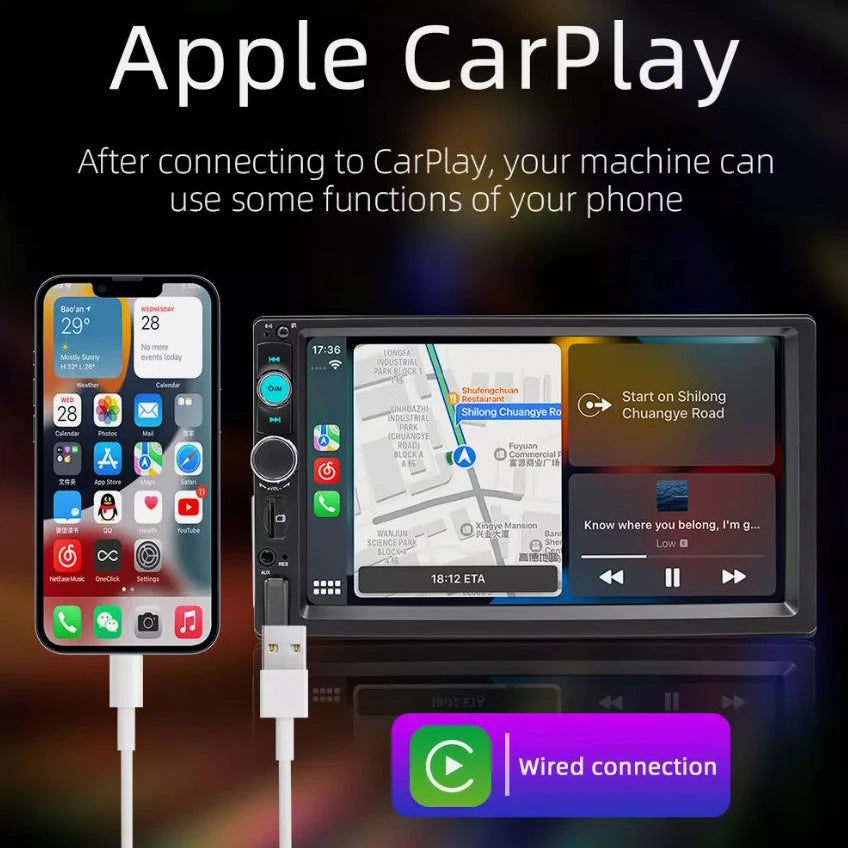 7-Inch Single DIN Car Stereo with Wired Apple CarPlay Android Auto Bluetooth FM Backup Camera