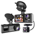 3-Channel 1080P Dash Cam with Front Inside Rear Cameras Night Vision G-Sensor Loop Recording