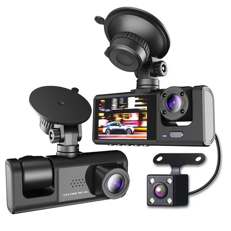3-Channel 1080P Dash Cam with Front Inside Rear Cameras Night Vision G-Sensor Loop Recording