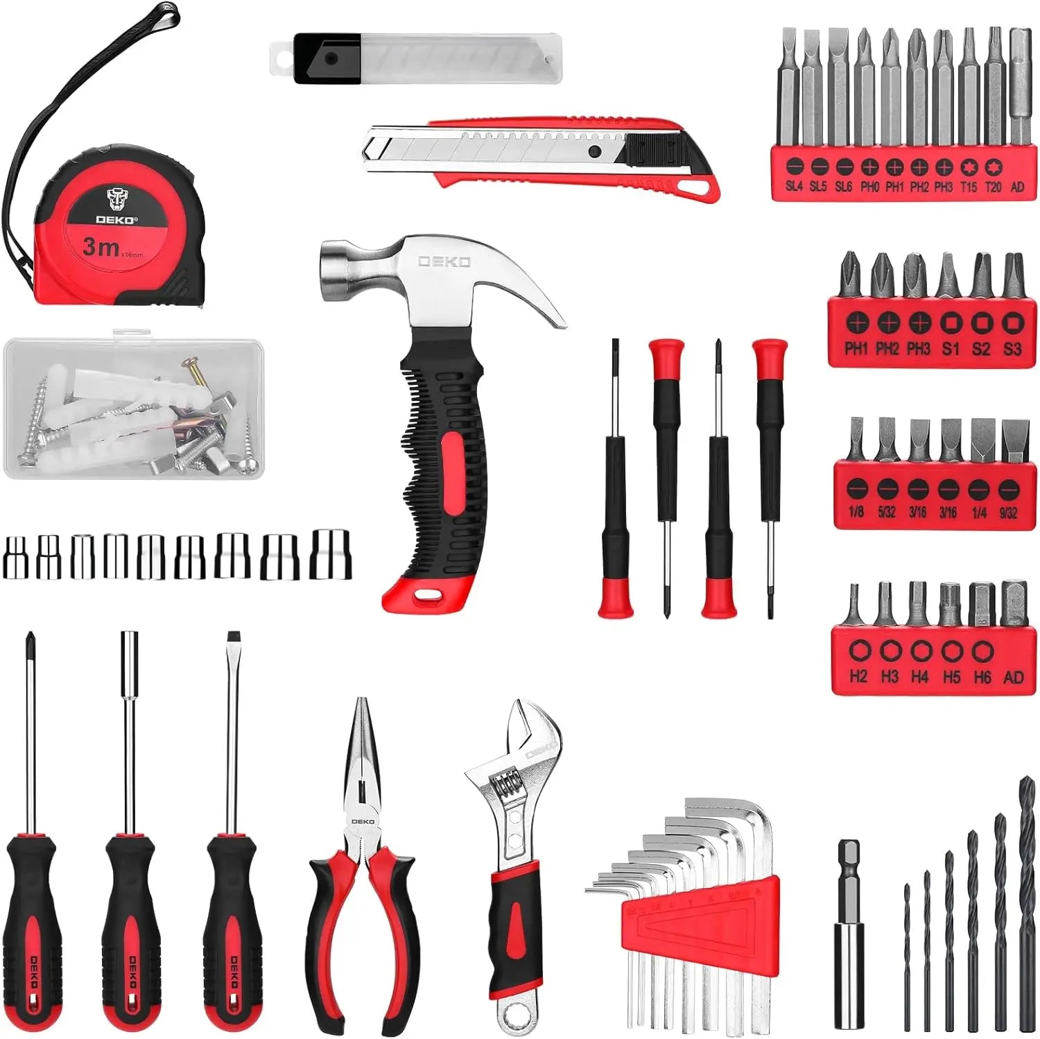 8V Cordless Drill 126-Piece Home Tool Kit with Hand Tools for Women Red