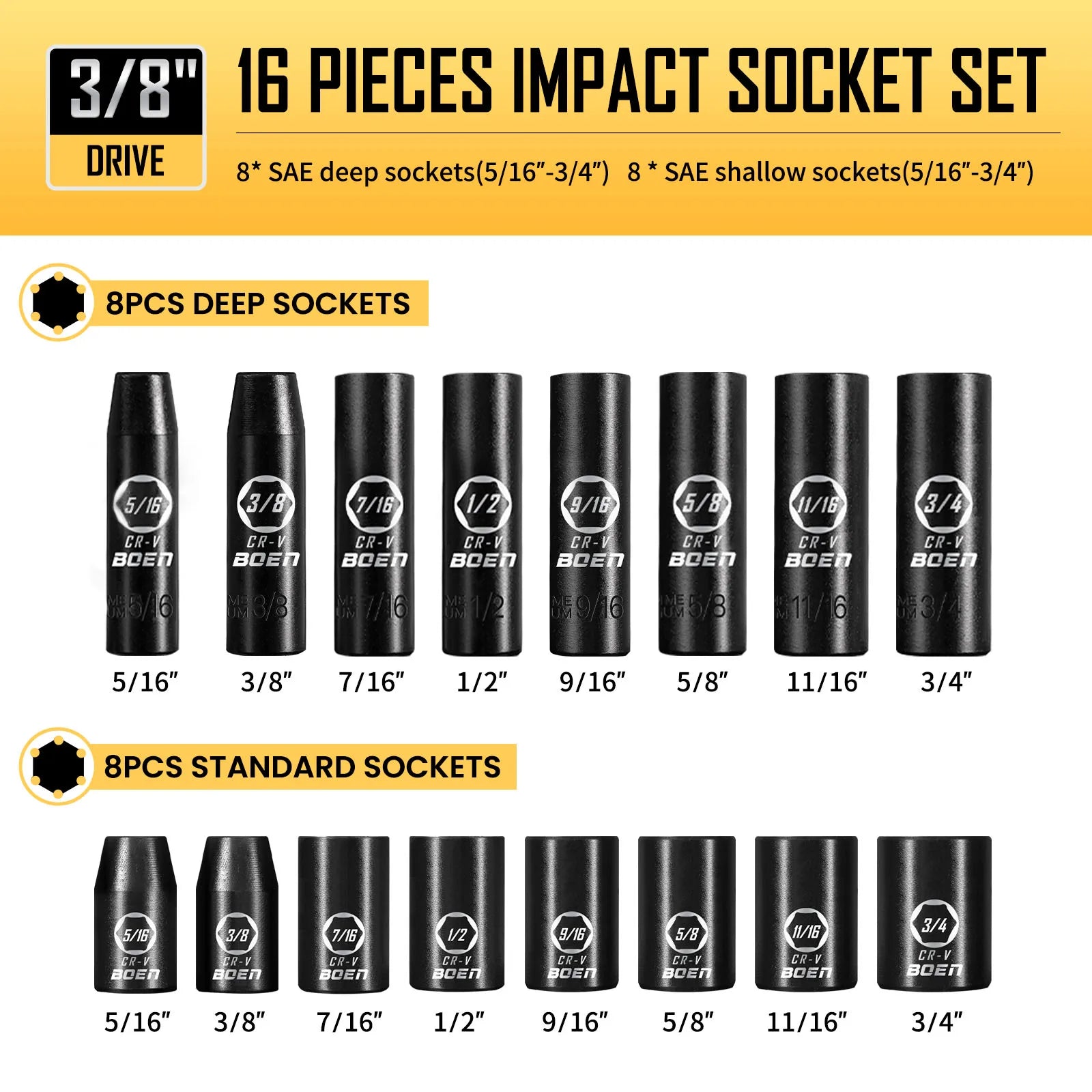 3/8-Inch Drive Impact Socket Set 57-Piece SAE & Metric Deep & Shallow with Ratchet