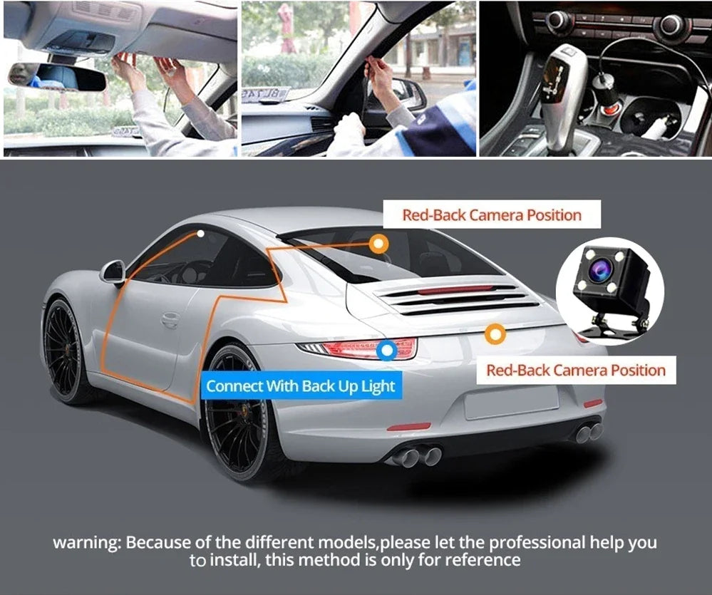 3-Channel 1080P Dash Cam with Front Inside Rear Cameras Night Vision G-Sensor Loop Recording