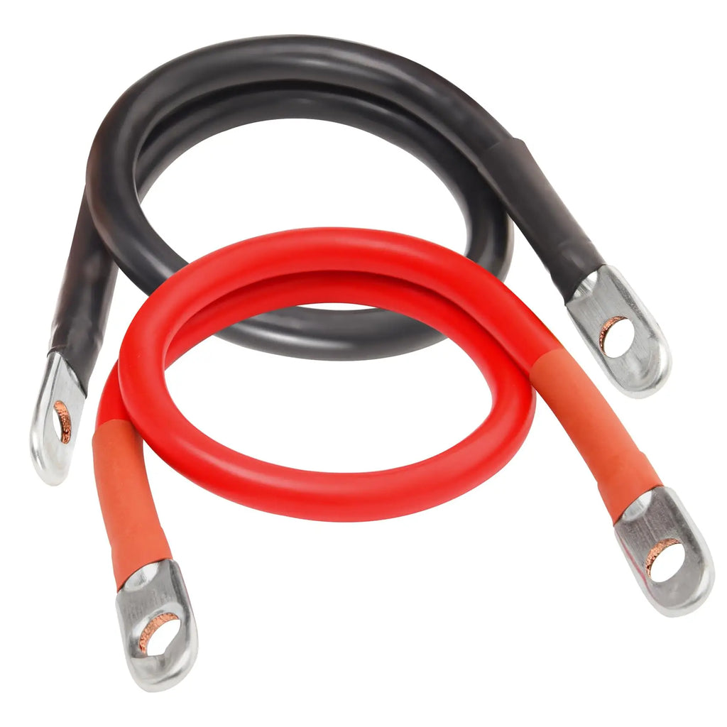 2 AWG Battery Inverter Cable Set 24-Inch Pure Copper Wire with 3/8" Ring Terminals