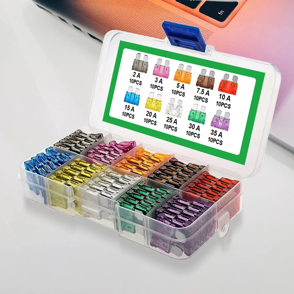 100-Piece Auto Fuse Kit 2A to 35A Blade Type Assortment with Box
