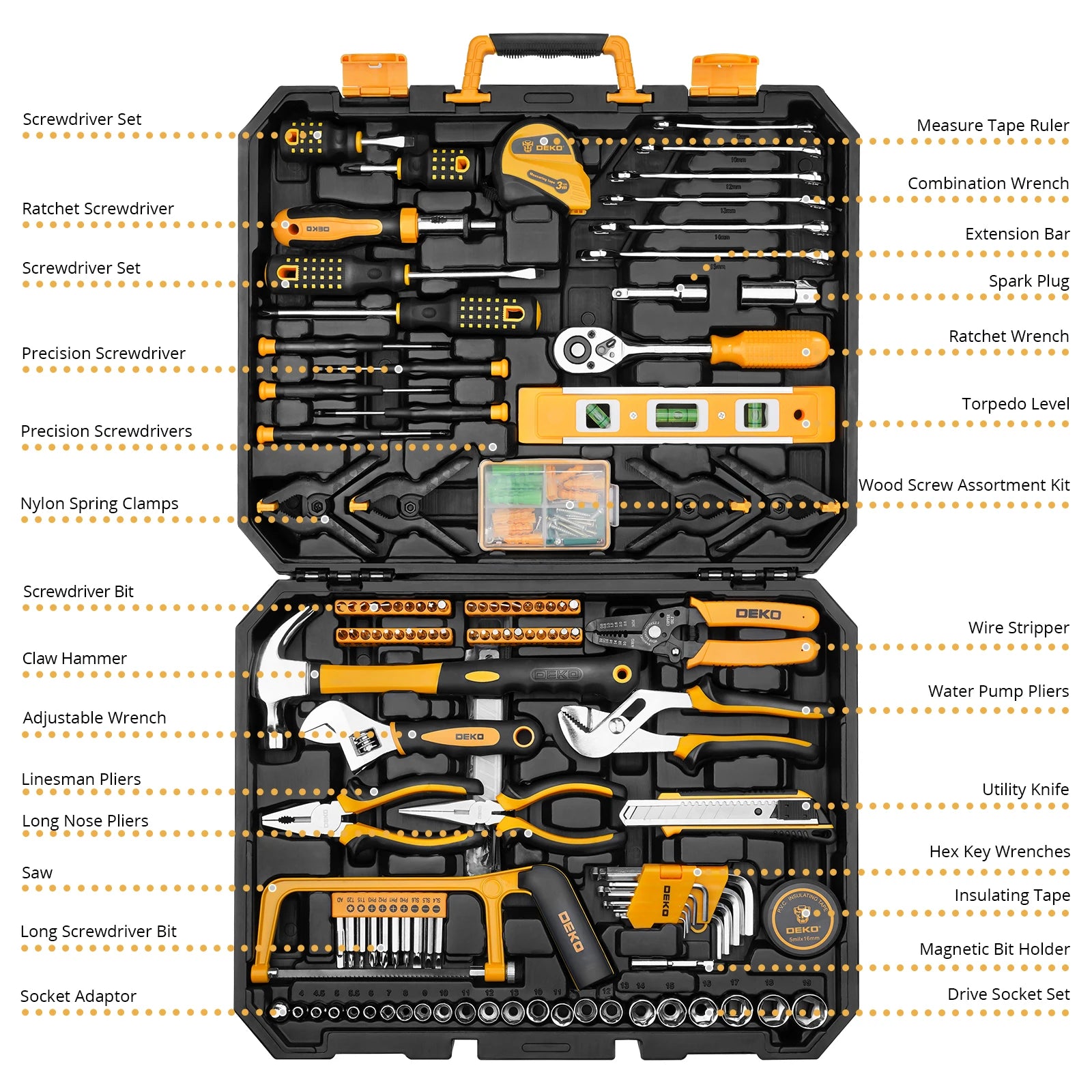 228-Piece Socket Wrench Auto Repair Tool Combination Set with Plastic Toolbox Storage Case