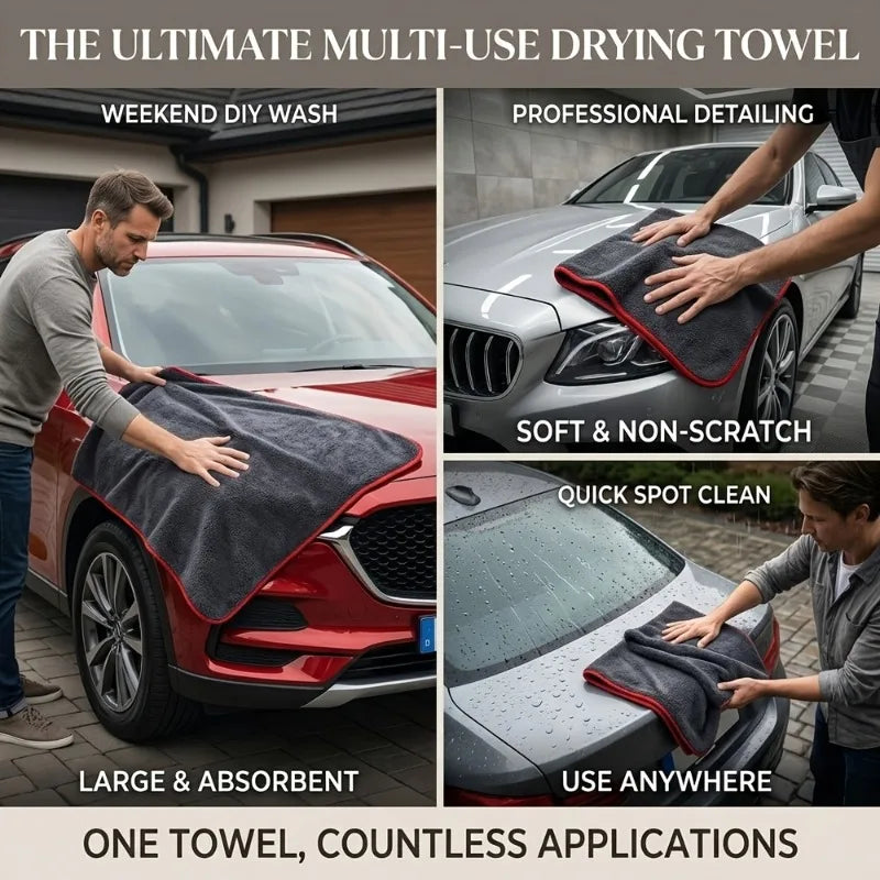 Extra Large Microfiber Car Drying Towel 24x36 Inch Gray Plush Cloth