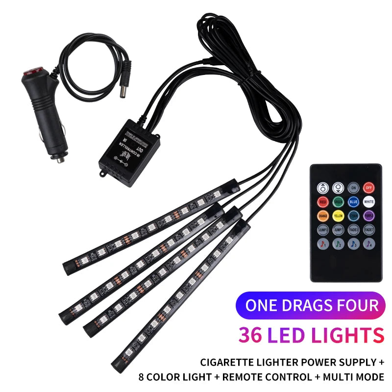 Neon LED Car Interior Ambient Foot Strip Light Kit RGB Backlight Remote App Music Control