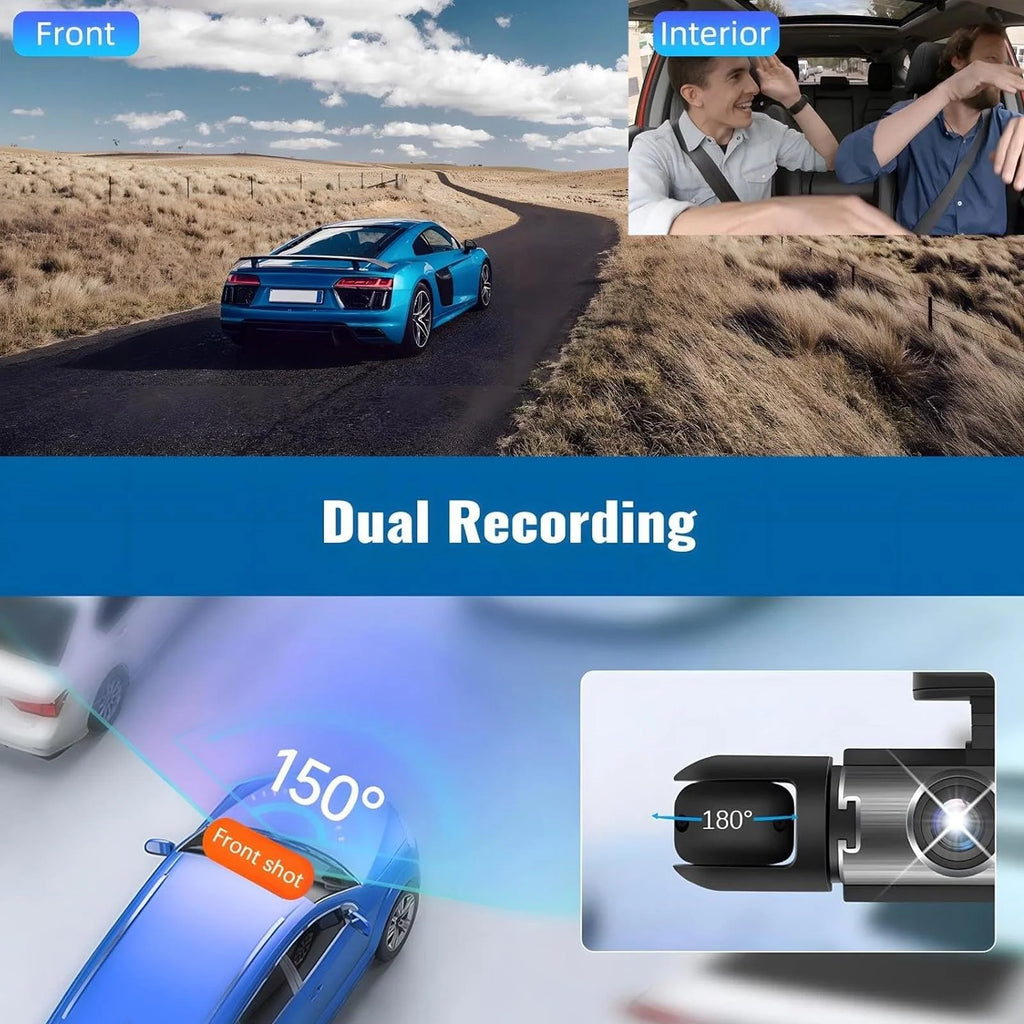 1080P Dual Dash Cam with Front and Rear Cameras Night Vision G-Sensor Loop Recording 3.16-Inch IPS Screen
