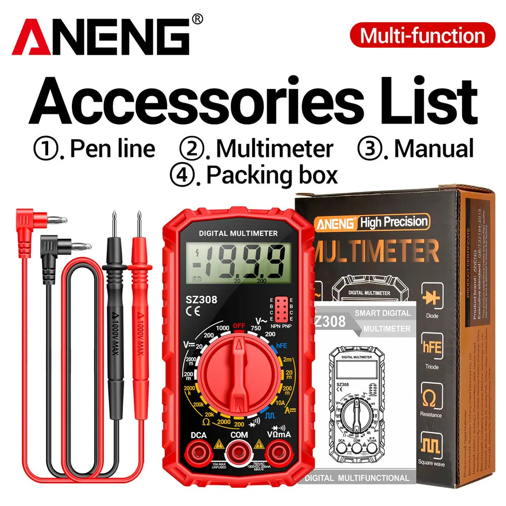 Digital Multimeter AC/DC Voltage Current Resistance Tester with LCD Screen
