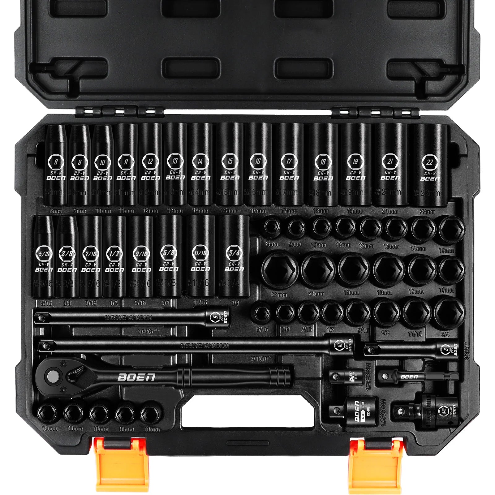 3/8-Inch Drive Impact Socket Set 57-Piece SAE & Metric Deep & Shallow with Ratchet