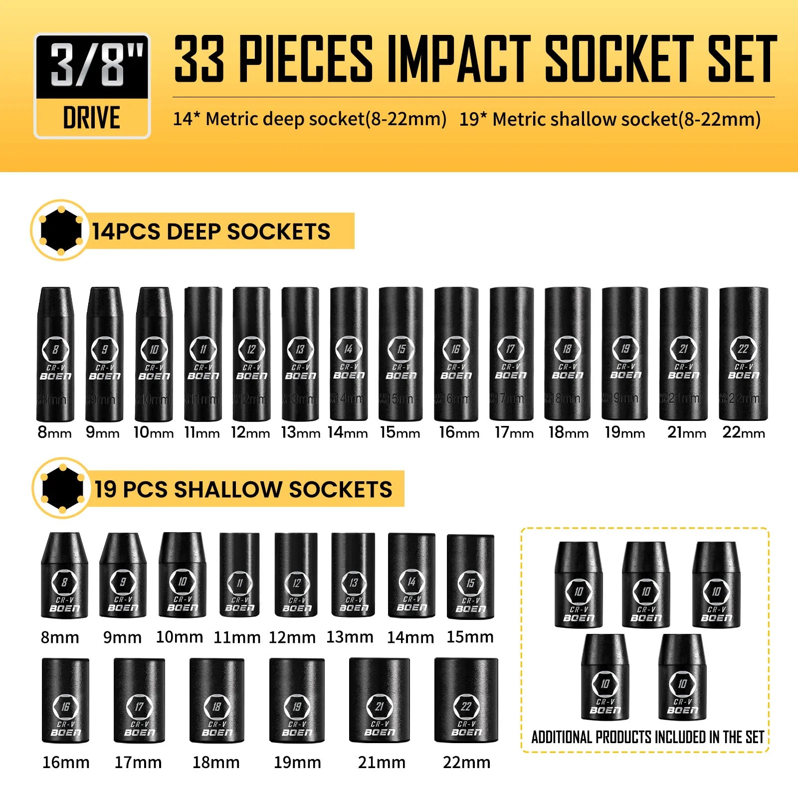 3/8-Inch Drive Impact Socket Set 57-Piece SAE & Metric Deep & Shallow with Ratchet