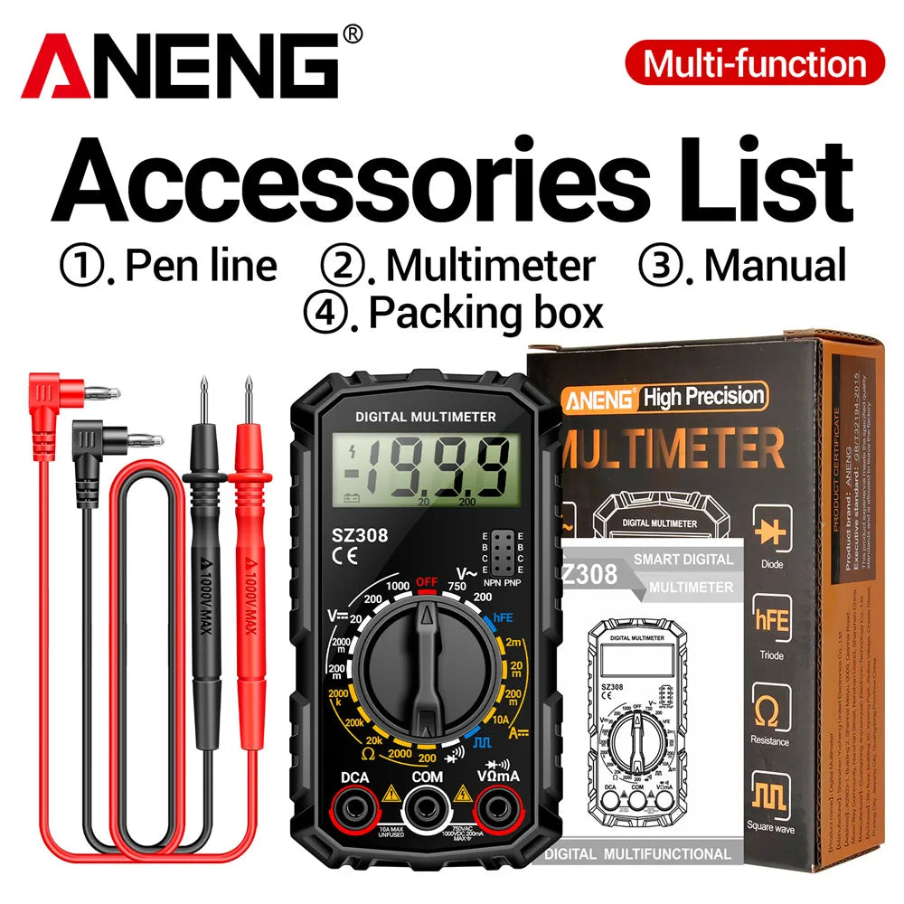 Digital Multimeter AC/DC Voltage Current Resistance Tester with LCD Screen